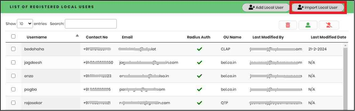 List of Registered Local Users - CyLock